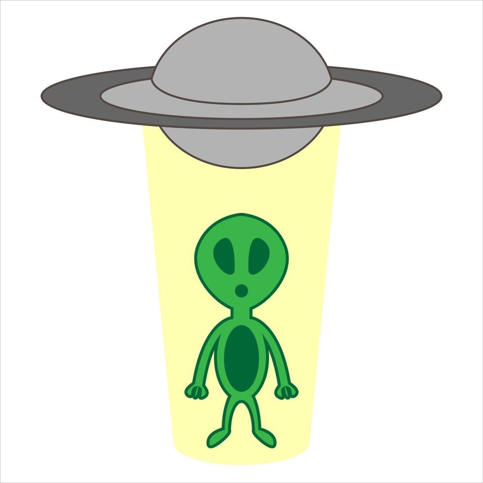 Alien and UFO in flat cartoon style. Vector illustration