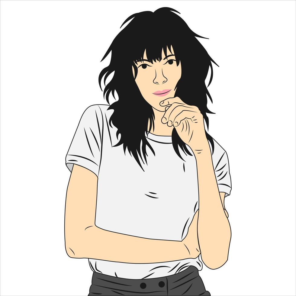 Beautiful teenage girl with messy hair. Flat cartoon style. Vector illustration