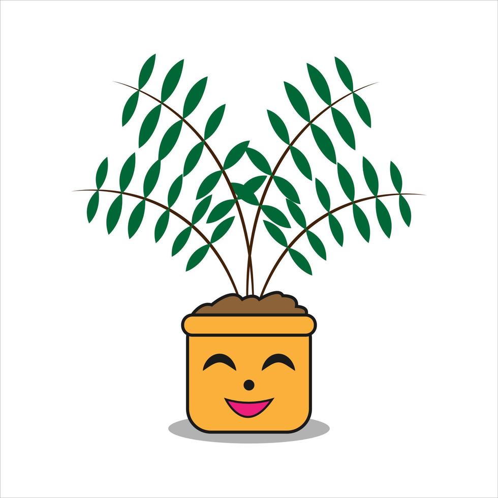 Cute face of abstract plant pot. Vector illustration