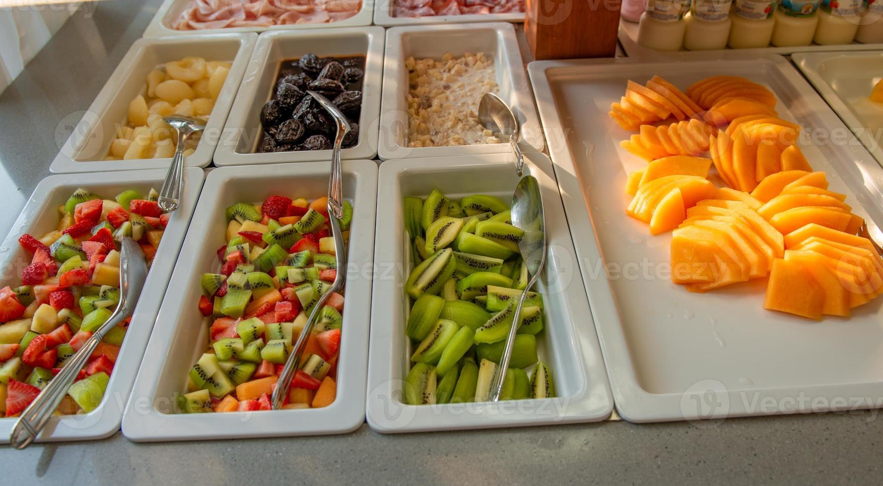 Buffet table for breakfast photo