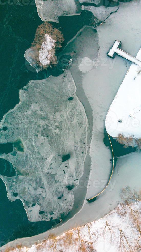 Aerial View of the frozen ice seen with a beautiful pattern photo