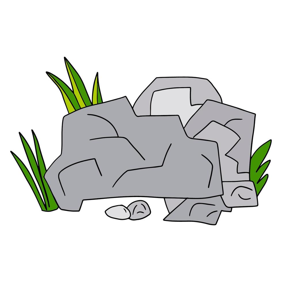 Cute cartoon doodle rock isolated on white background. Sketch of a stone. vector