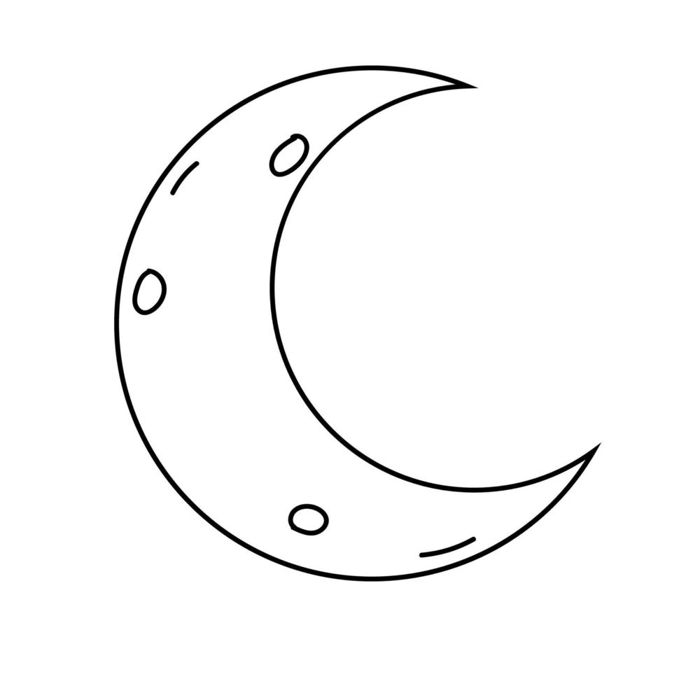 Cartoon doodle moon, crescent isolated on white background. vector