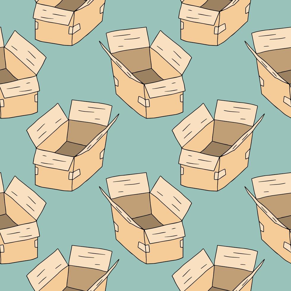 Cartoon doodle parcel box seamless pattern. Delivery background. vector