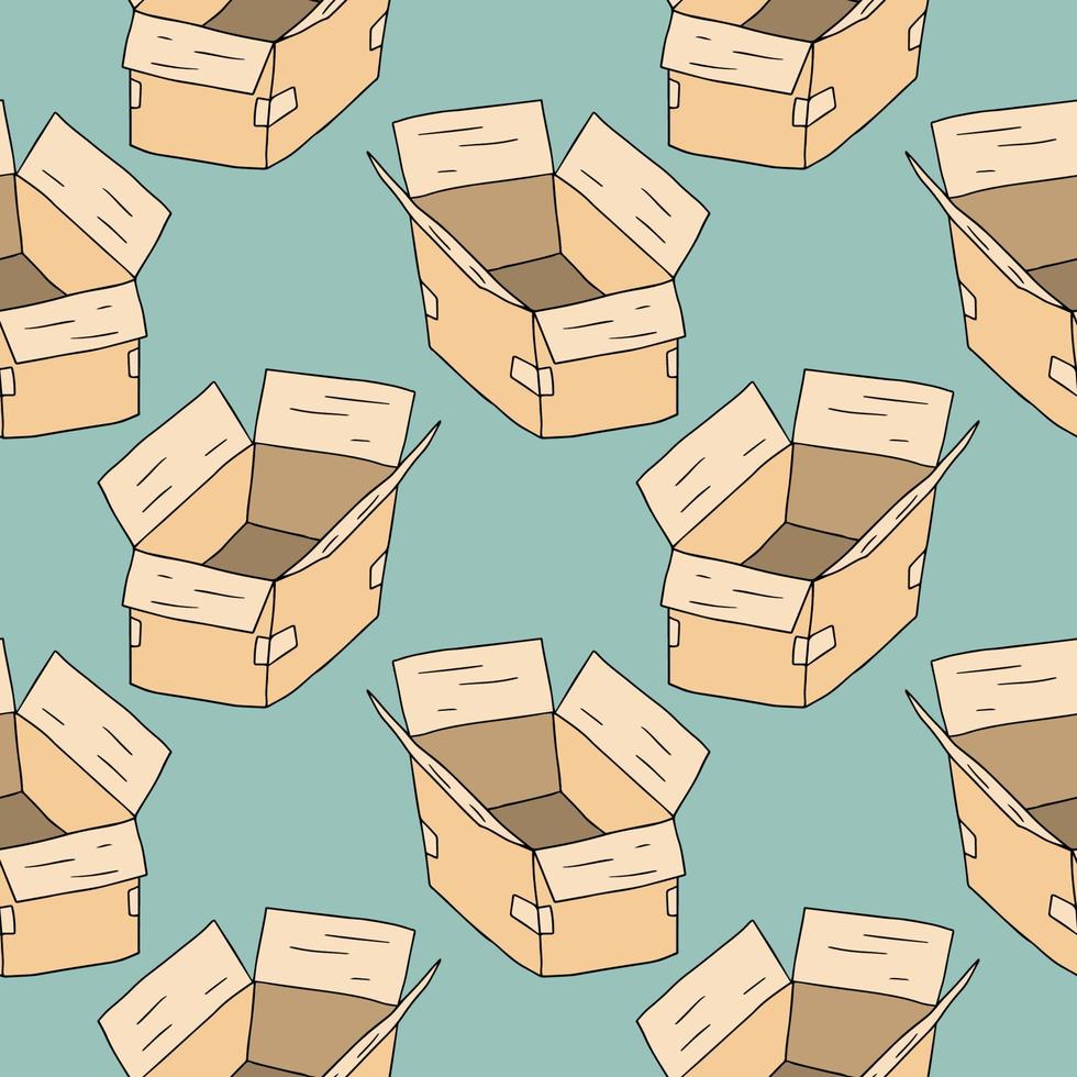 Cartoon doodle parcel box seamless pattern. Delivery background. vector