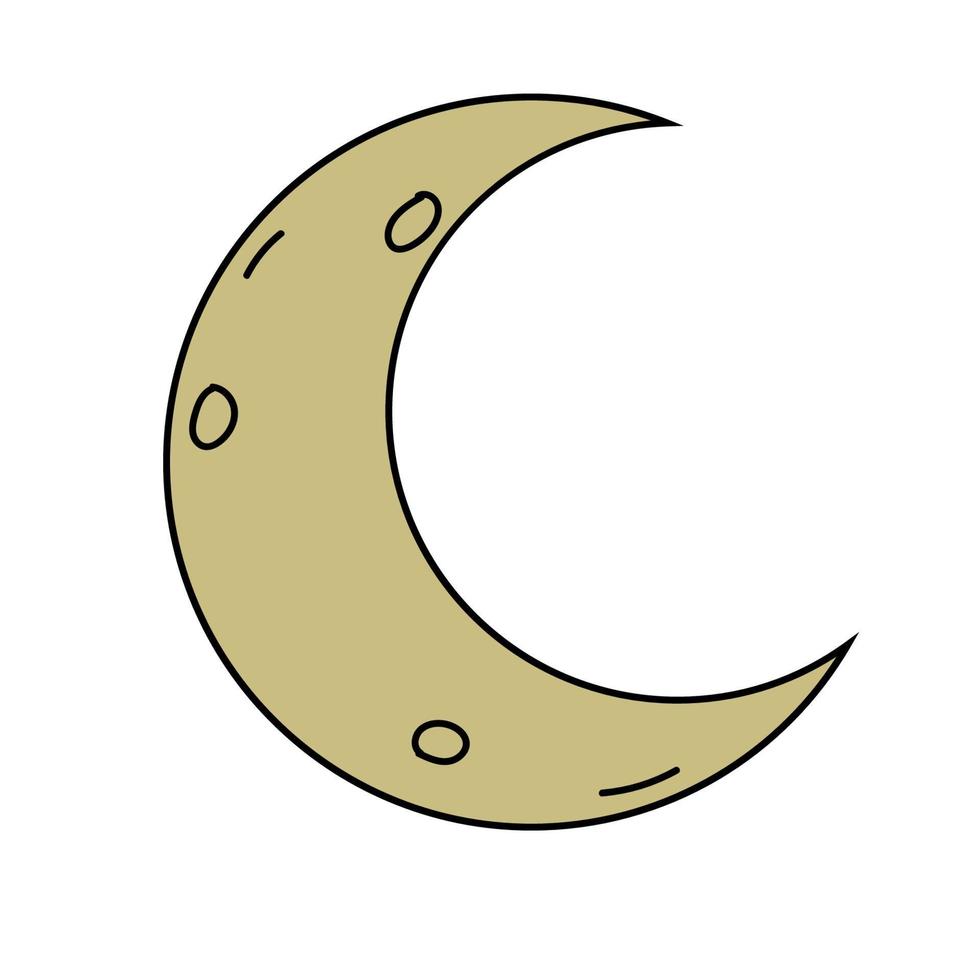 Cartoon doodle moon, crescent isolated on white background. vector