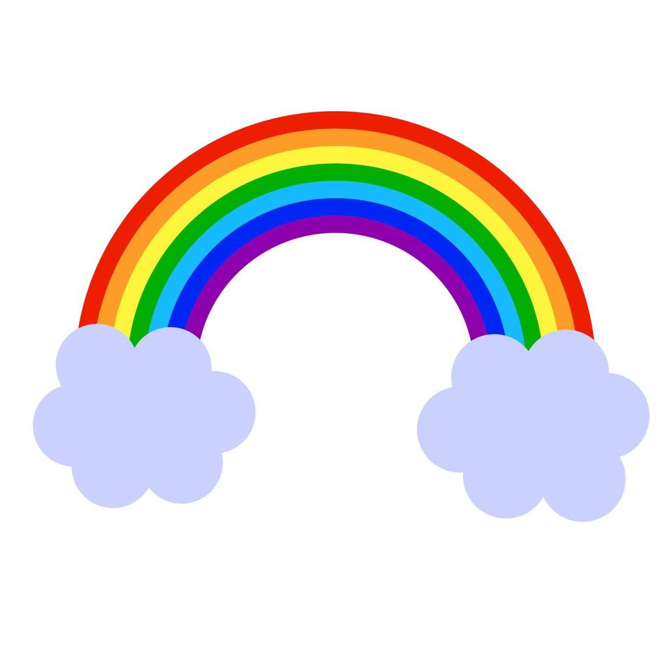 arco iris de dibujos animados y nubes en estilo plano aislado sobre fondo blanco. vector