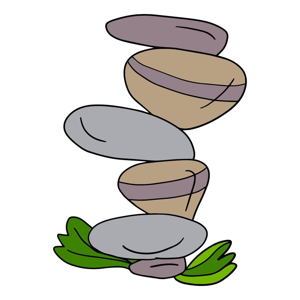 Cute cartoon doodle large stacked stones isolated on white background. vector
