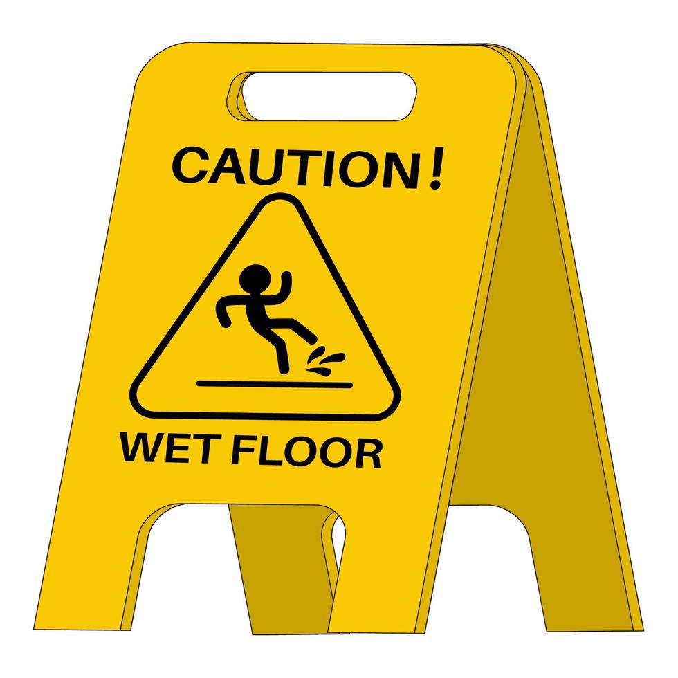 Cartoon caution wet floor sign on the nameplate in flat style isolated on white background. vector