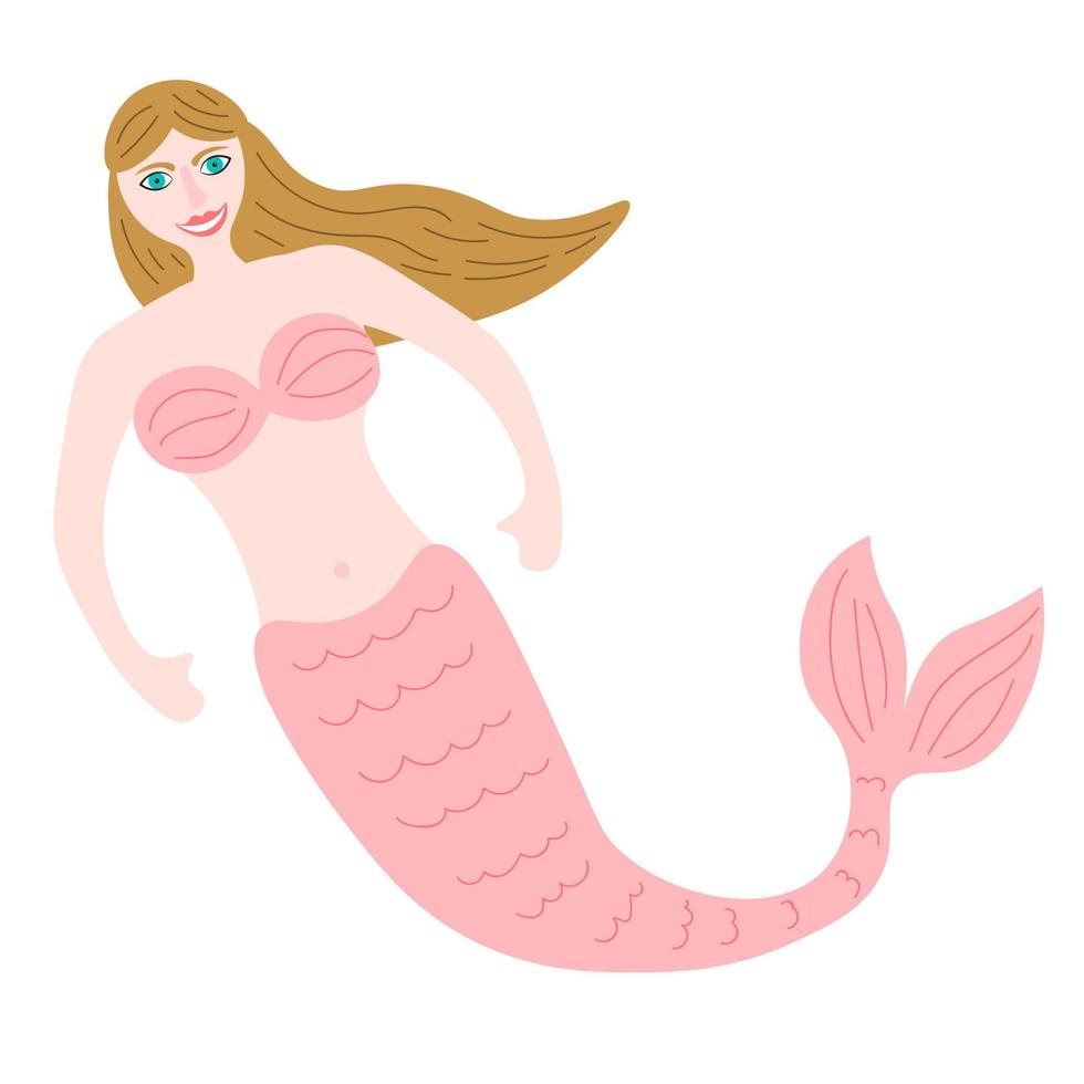 sirena de dibujos animados lindo en estilo plano aislado sobre fondo blanco. vector