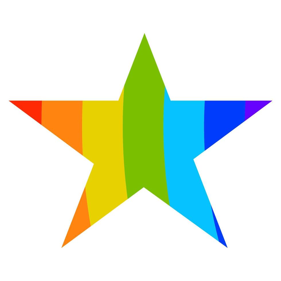 Cartoon star with rainbow texture in flat style isolated on white background. vector
