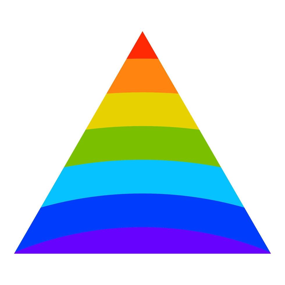 triángulo de dibujos animados con textura de arco iris en estilo plano aislado sobre fondo blanco. vector