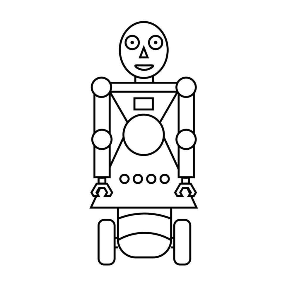 Cartoon doodle linear robot isolated on white background. vector