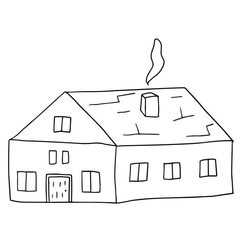 Linda casa de garabatos de dibujos animados, edificio aislado en fondo blanco. vector
