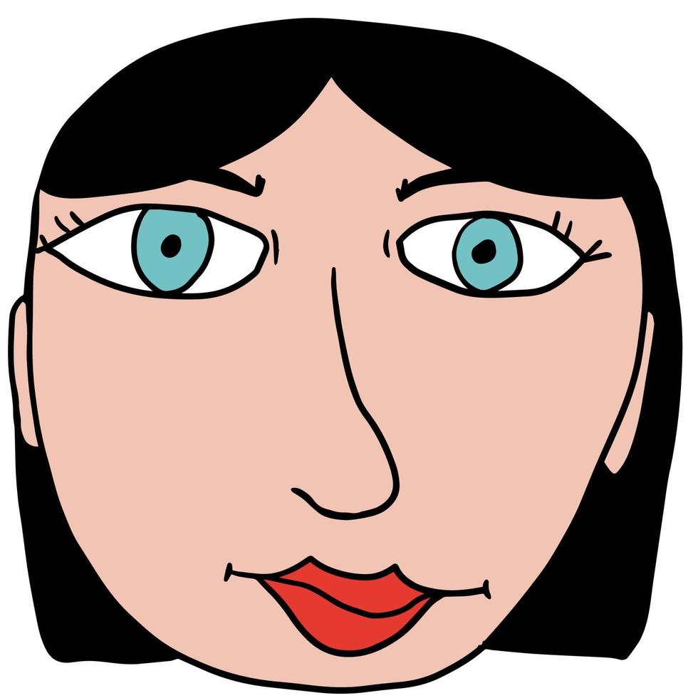 Linda caricatura dibujada a mano garabato cara de una mujer aislada sobre fondo blanco. avatar de personas. vector