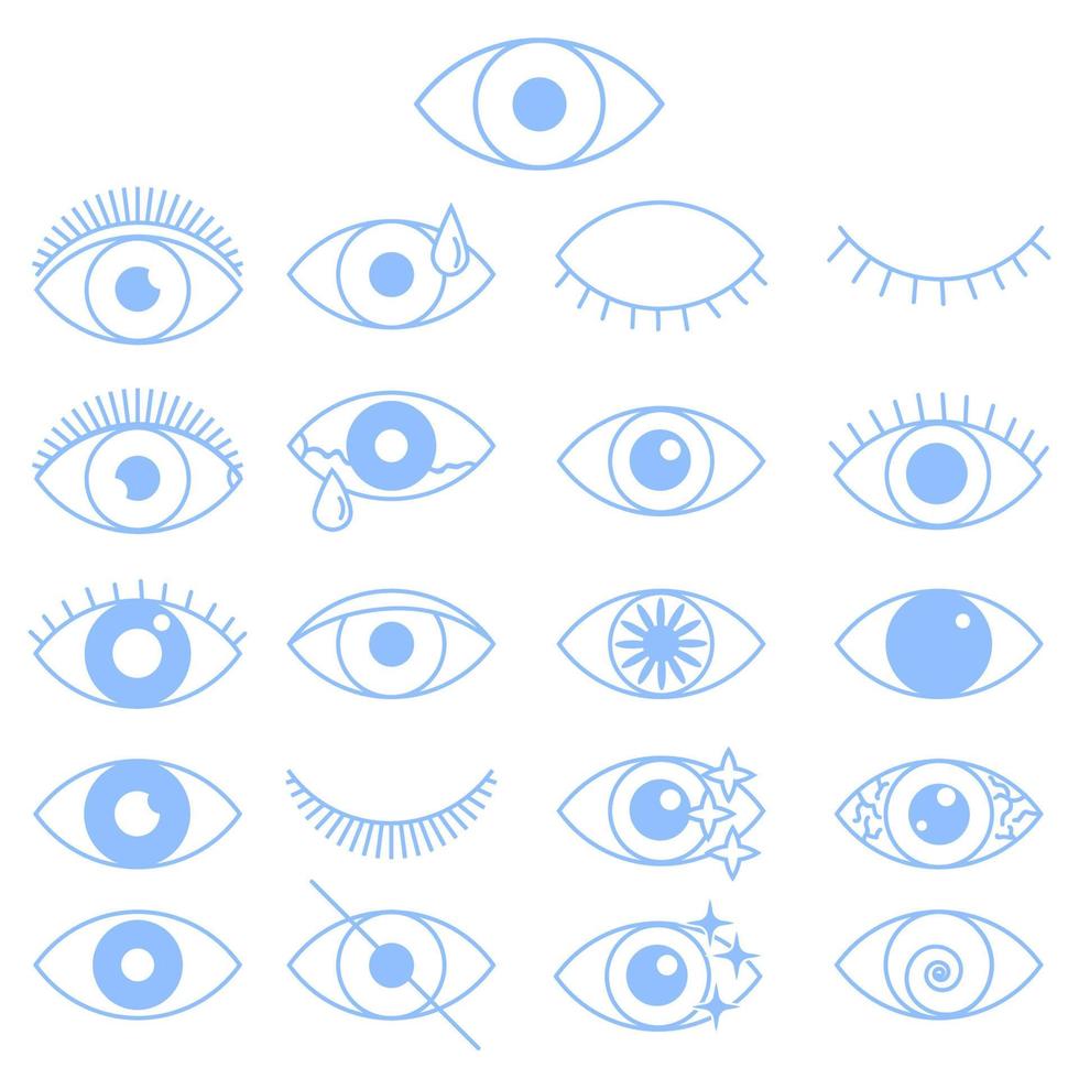 Set of outline eye icons. Open and closed thin line eyes, sleeping eye shapes with eyelash, supervision and searching signs. vector