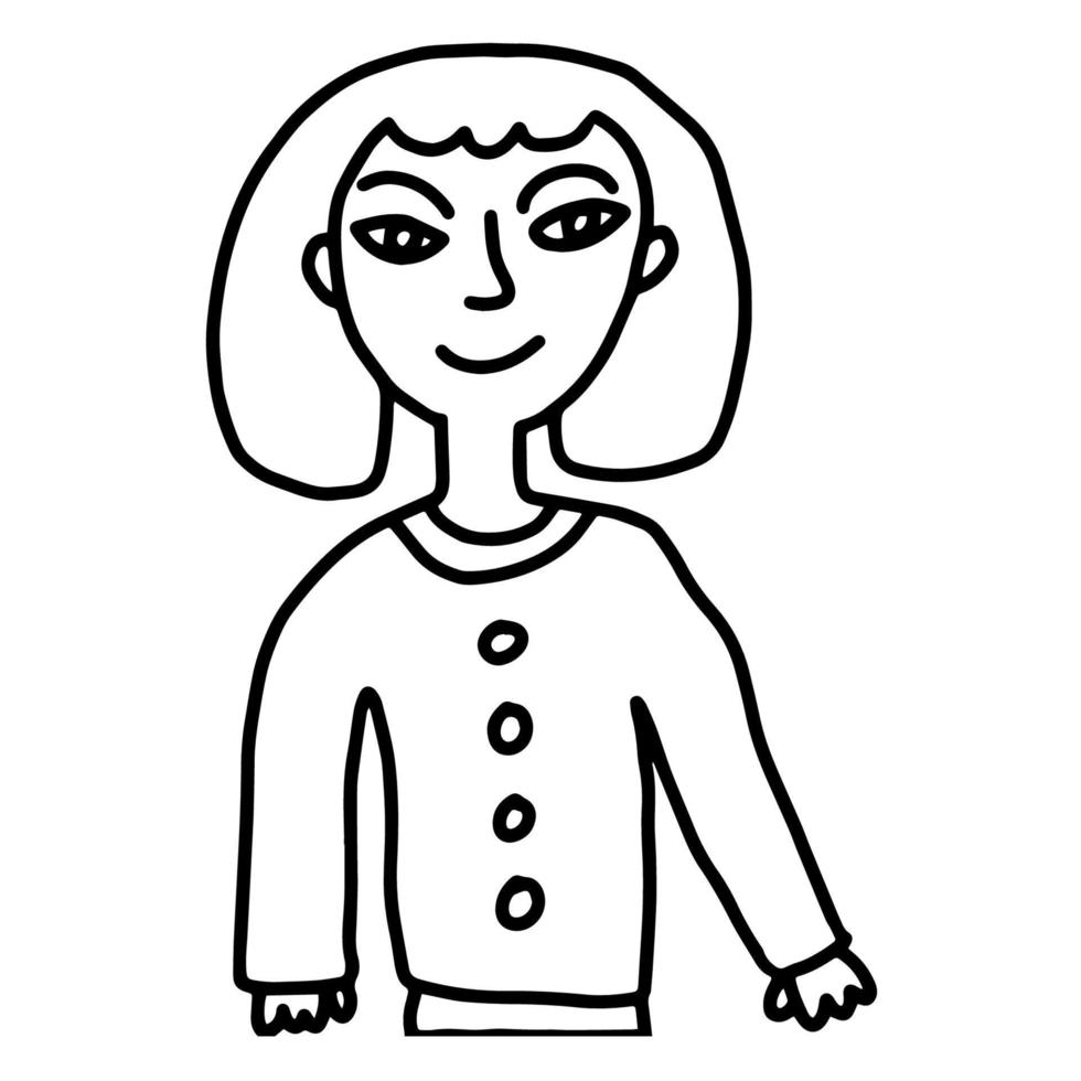 mujer de garabato dibujada a mano de dibujos animados lindo aislada sobre fondo blanco. gente. vector