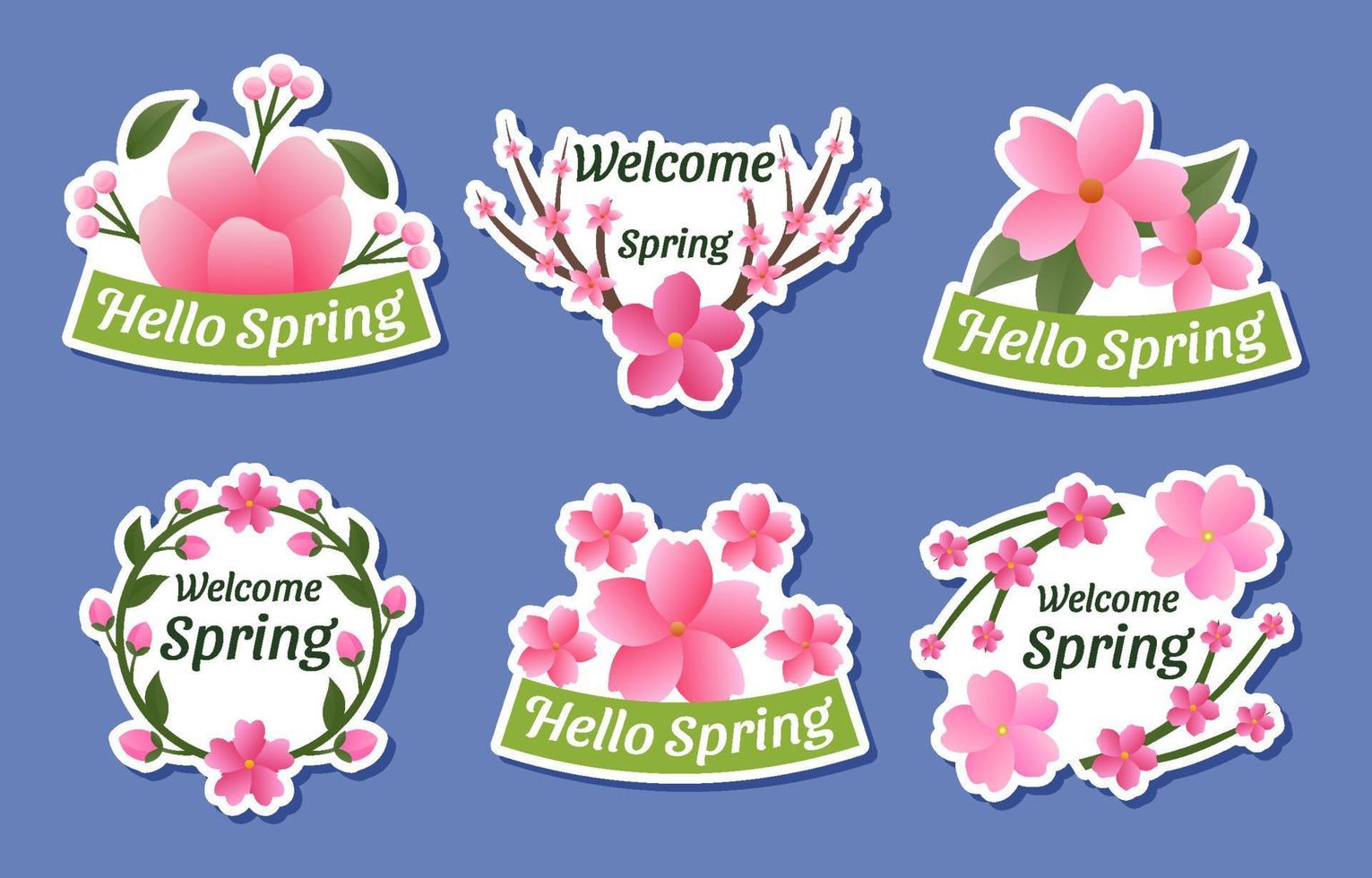 Cherry Blossom Sticker Set vector