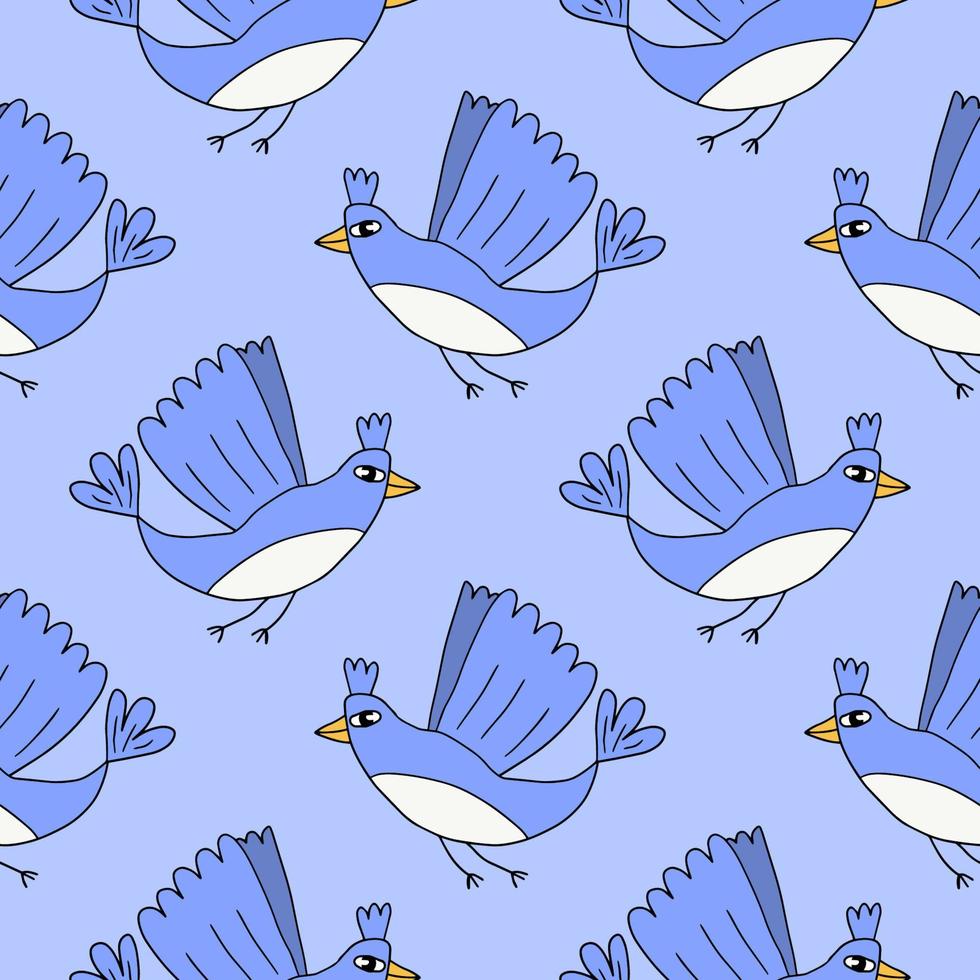 Cute cartoon doodle flying fantasy bird seamless pattern. Flying animal background. vector