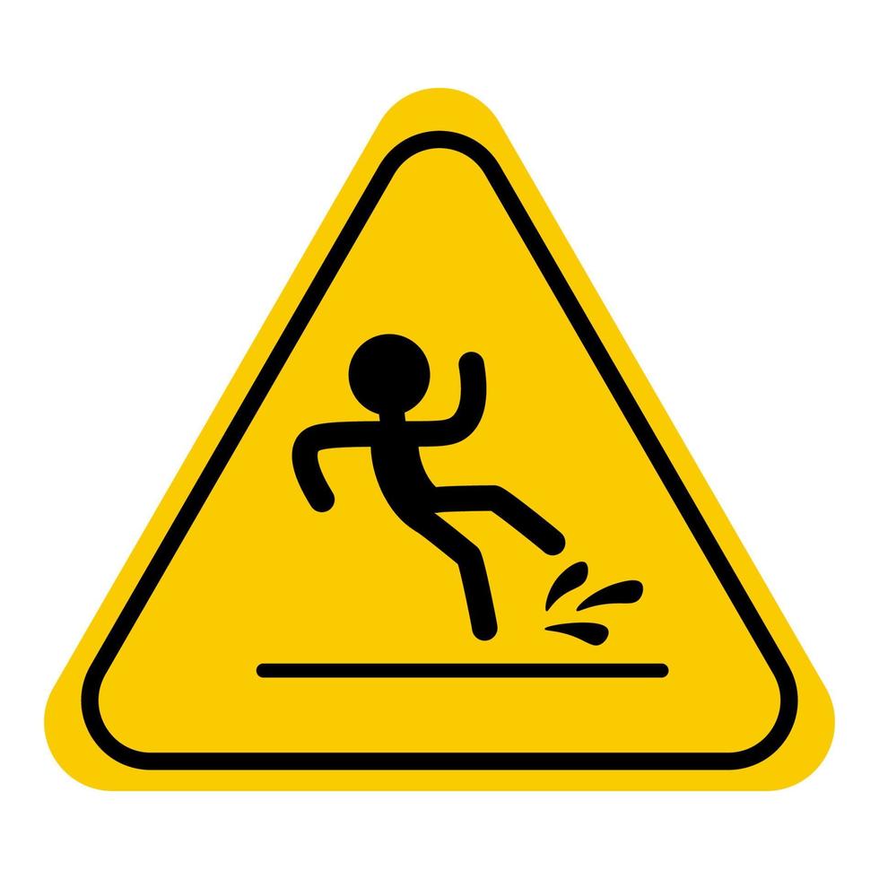 Wet Floor sign, yellow triangle with falling man in modern rounded style isolated on white background. vector