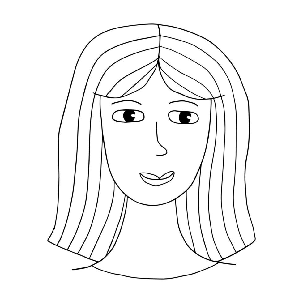 Retrato de niña de garabato abstracto de dibujos animados lindo aislado sobre fondo blanco. cara de mujer vector