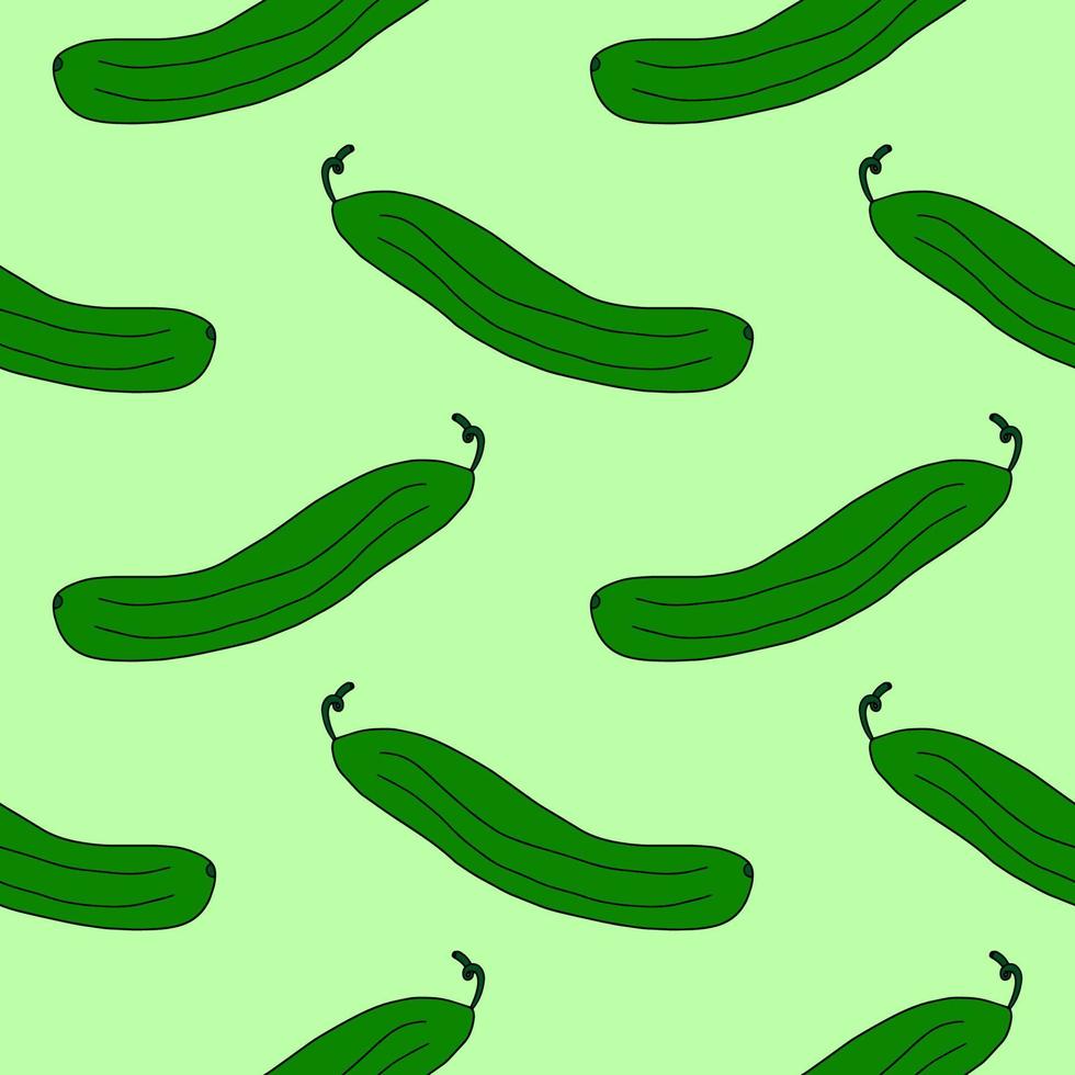 Cartoon doodle cucumber seamless pattern. Vegetable background. vector