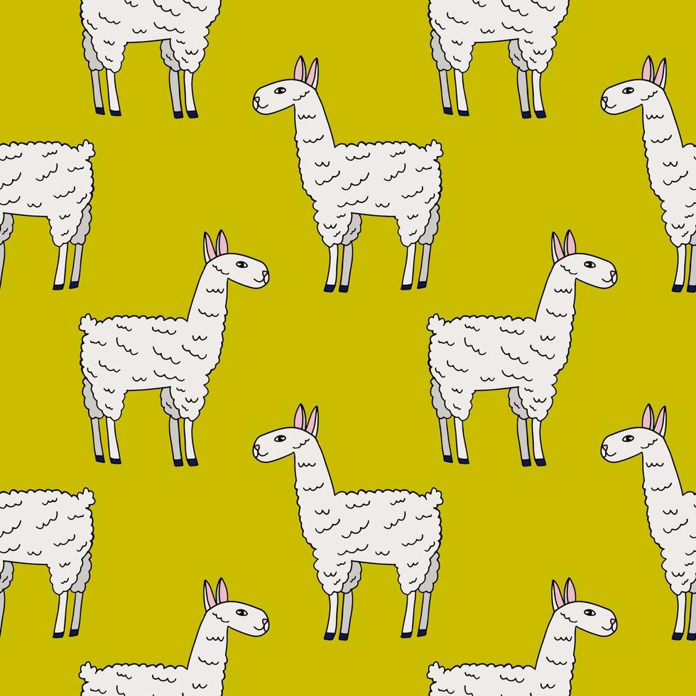 Cute cartoon doodle llama seamless pattern. Mammal animal background. vector