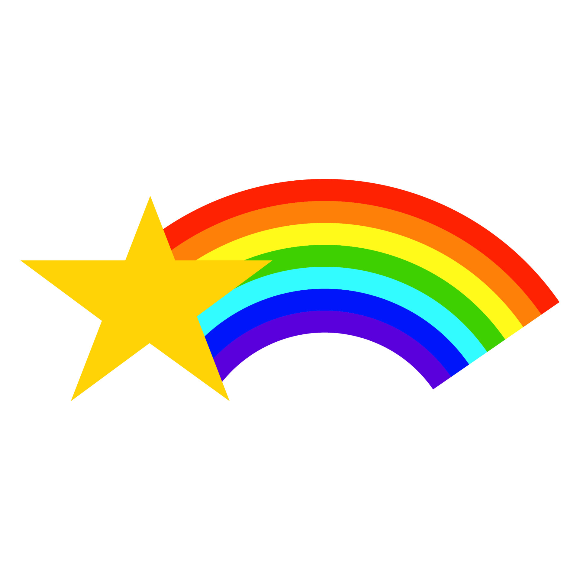 Cartoon star with rainbow tail in flat style isolated on white