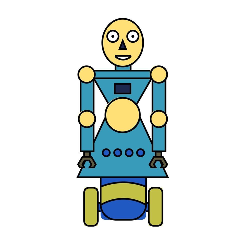 Cartoon doodle linear robot isolated on white background. vector