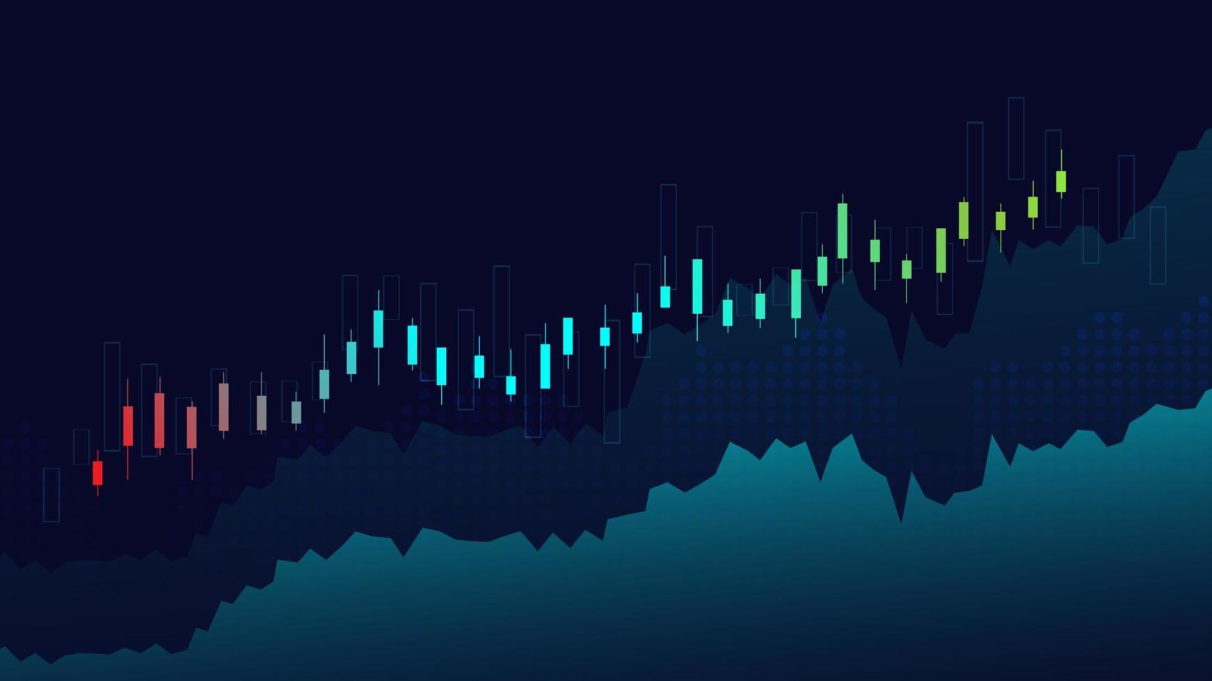 Gráfico de gráfico de palo de vela de negocios de comercio de inversión en bolsa sobre fondo azul. punto alcista, tendencia ascendente del gráfico. diseño de vectores de economía