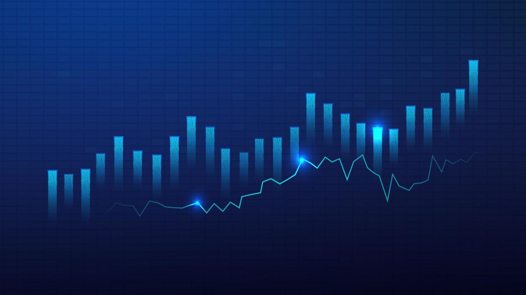 Business candle stick graph chart of stock market investment trading on blue background. Bullish point, up trend of graph. Economy vector design