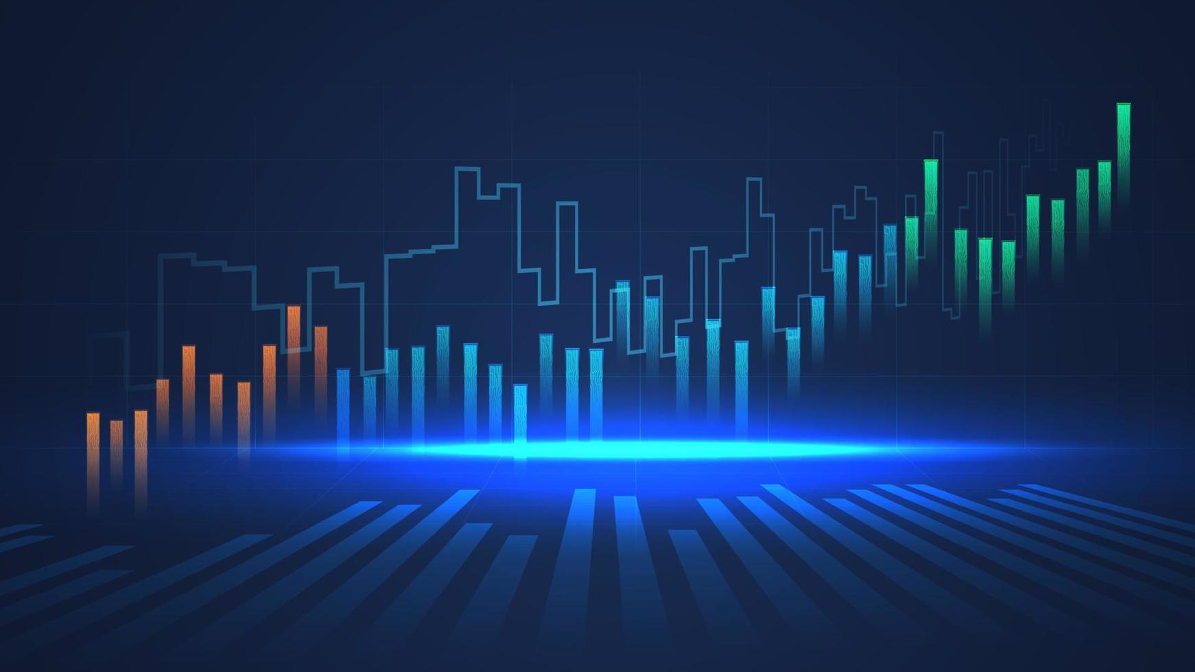 Business candle stick graph chart of stock market investment trading on blue background. Bullish point, up trend of graph. Economy vector design