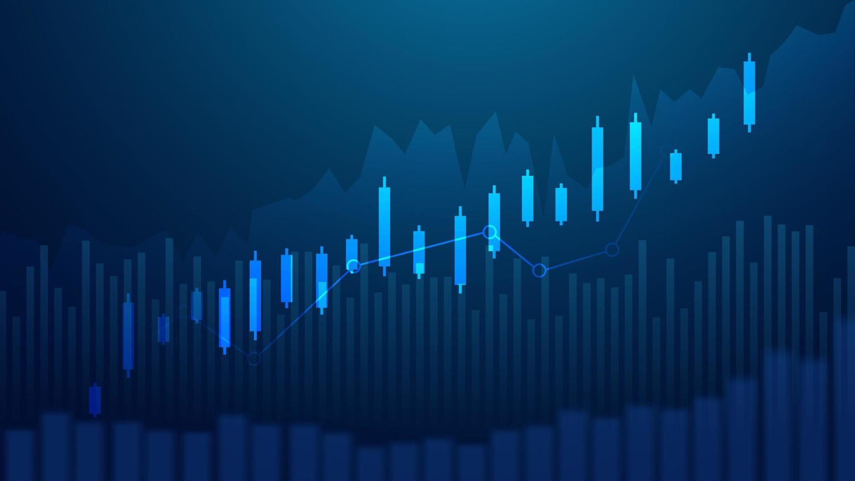 Business candle stick graph chart of stock market investment trading on blue background. Bullish point, up trend of graph. Economy vector design