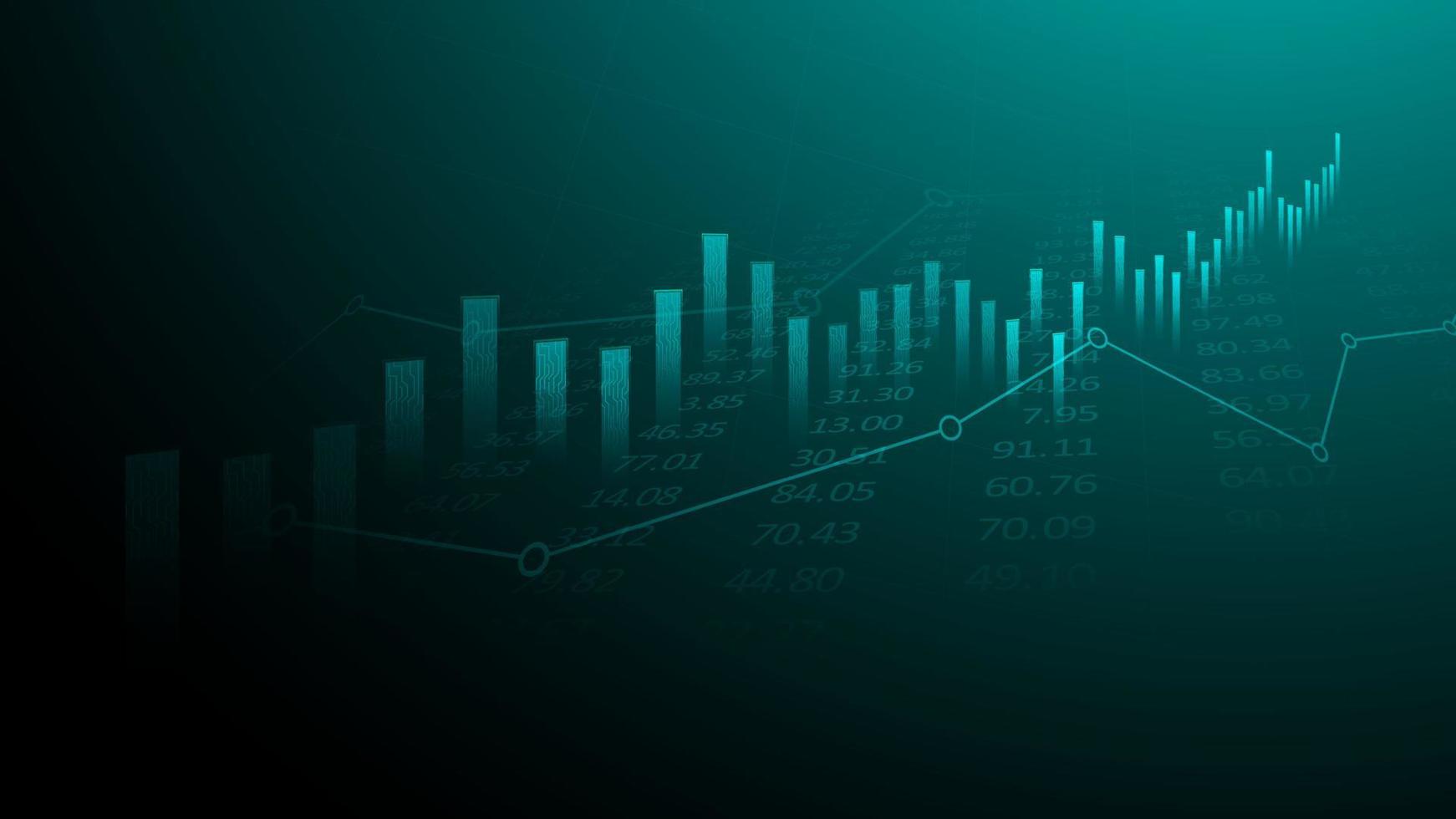 Gráfico de gráfico de palo de vela de negocios de comercio de inversión en bolsa sobre fondo azul. punto alcista, tendencia ascendente del gráfico. diseño de vectores de economía