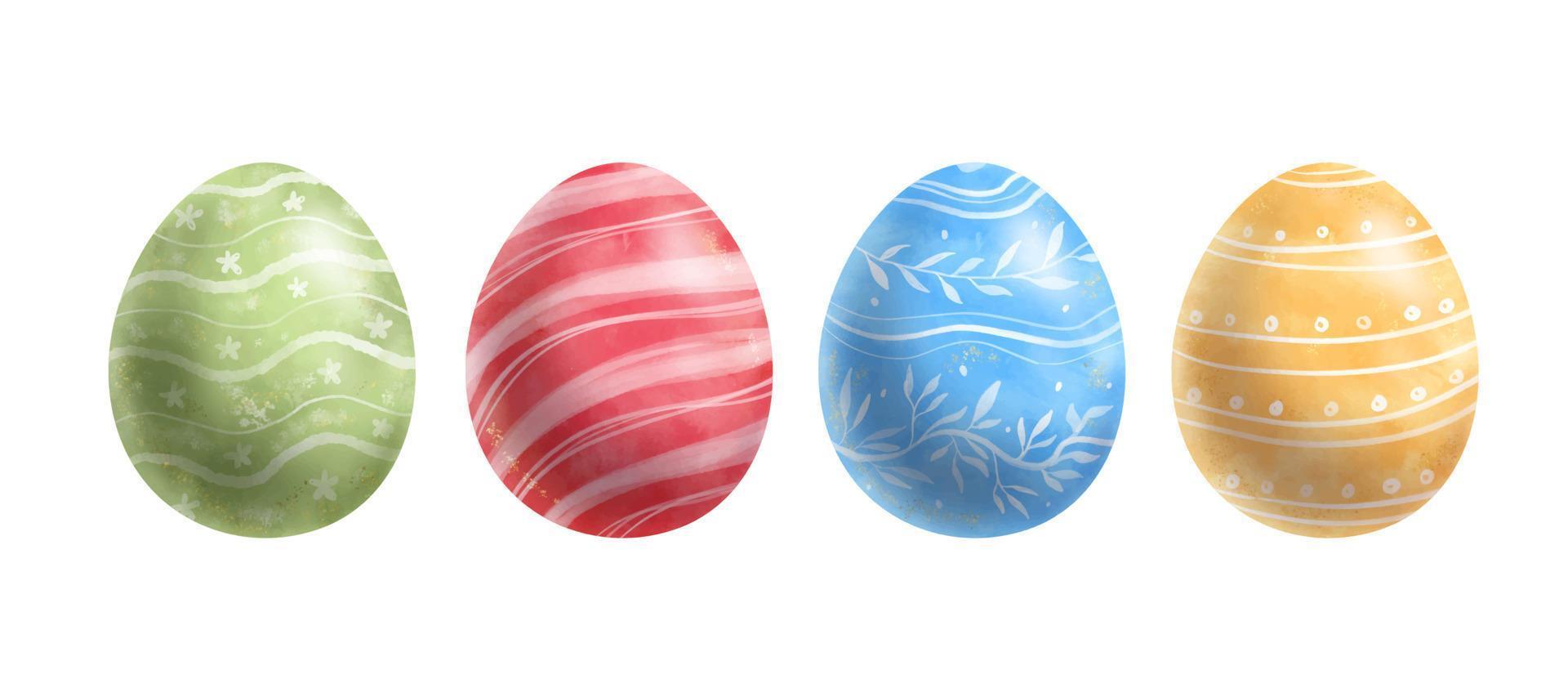 huevos de Pascua. conjunto de coloridas ilustraciones de dibujo a mano de huevo en estilo acuarela. elementos decorativos vectoriales vector