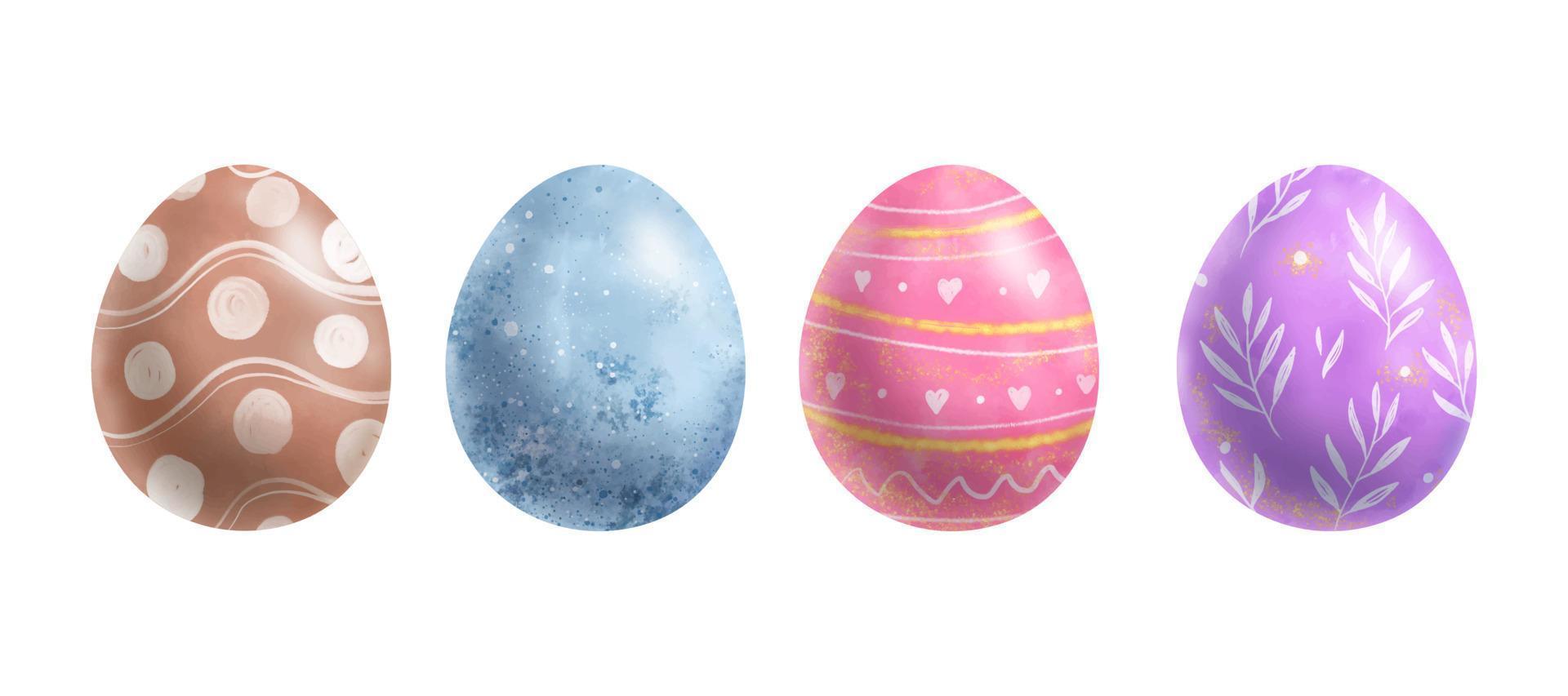 Easter Eggs. Set of colorful egg hand drawing illustrations in watercolor style. Decorative elements vector