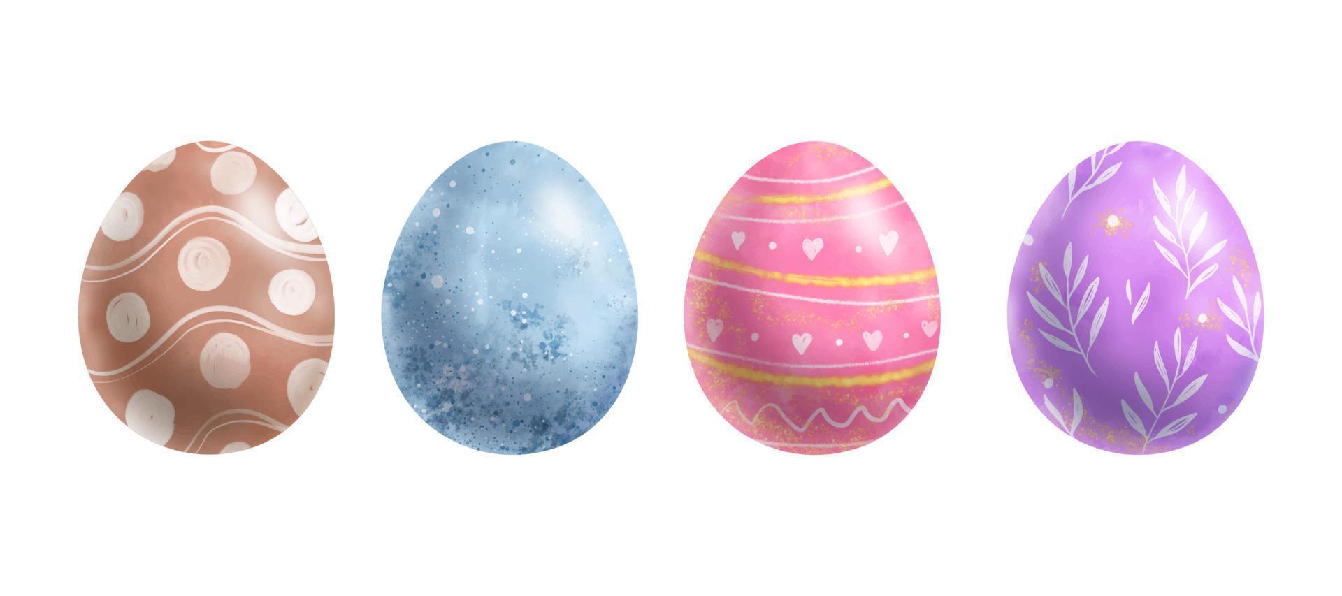 huevos de Pascua. conjunto de coloridas ilustraciones de dibujo a mano de huevo en estilo acuarela. elementos decorativos vectoriales vector