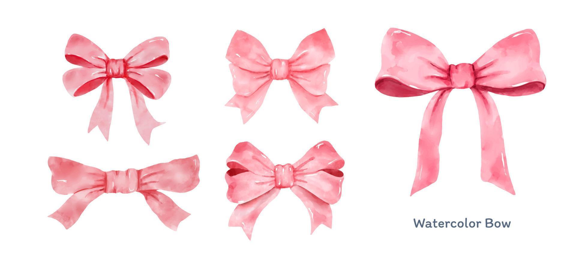 Set of Pink gift bow in watercolor style isolated on white background