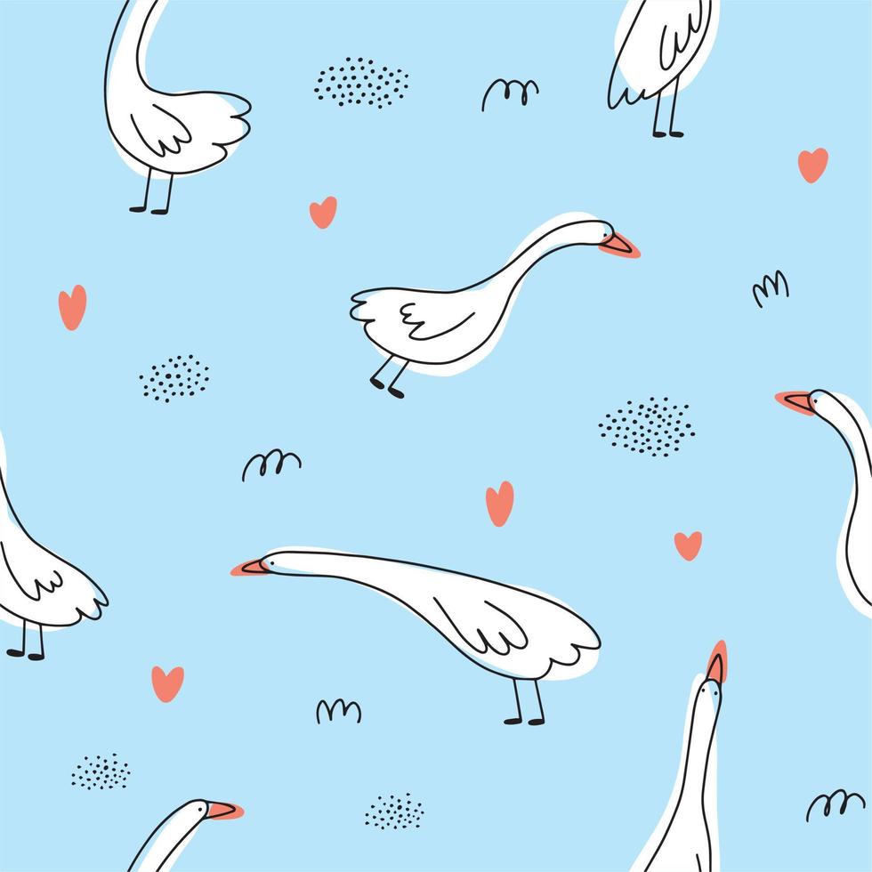 Cute, funny geese hand-drawn vector