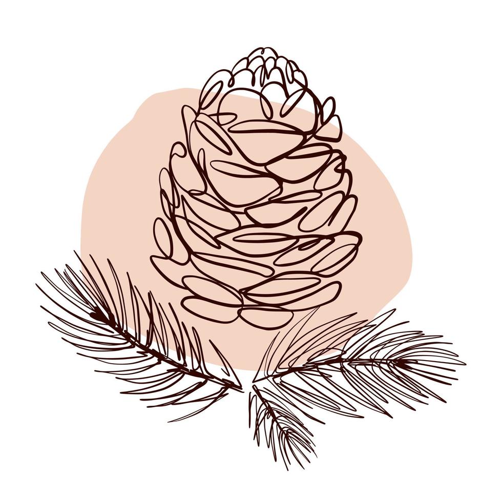 dibujo a mano de bosque, conos de pino con ramitas vector