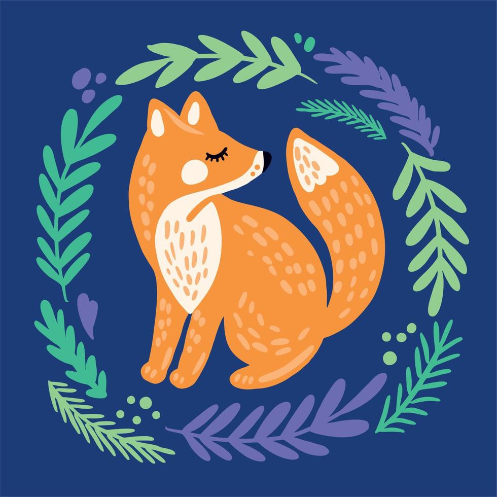Fox with twigs of plants vector