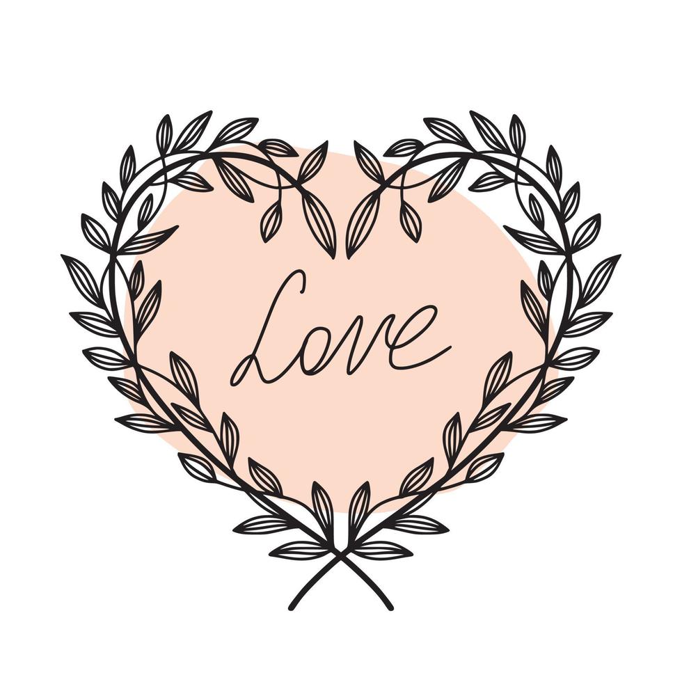 A heart made of twigs and leaves drawn by hand vector