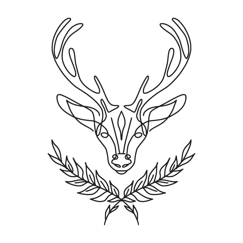 A deer's head with horns, hand-drawn vector