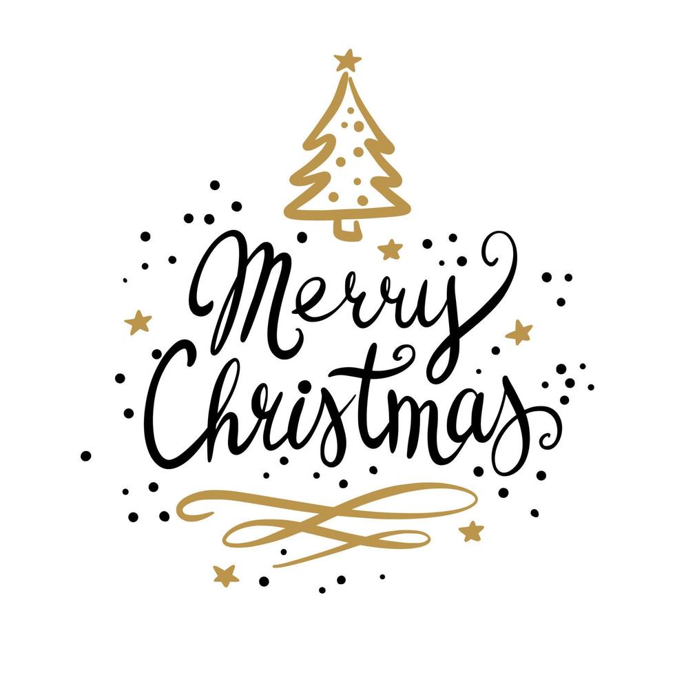 Calligraphy Merry Christmas with Christmas trees vector