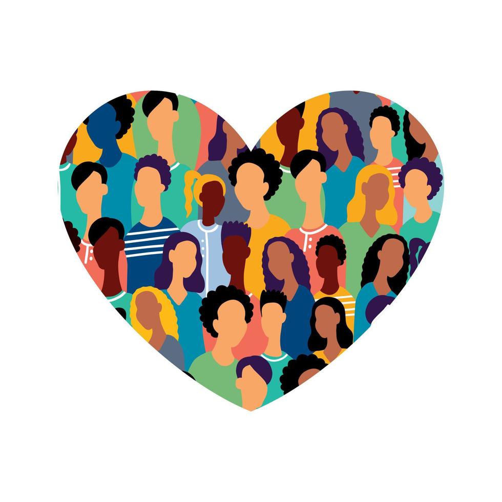 A group of young people together in the shape of a heart vector