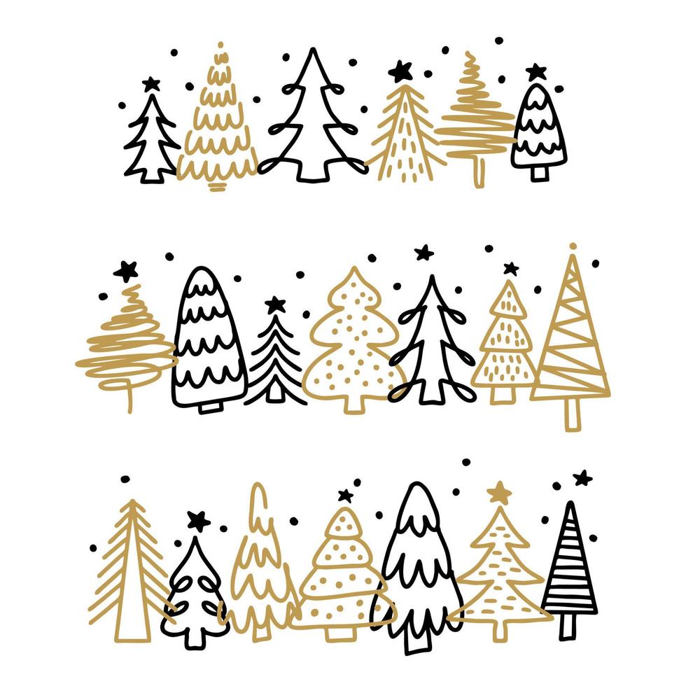 Christmas trees drawing by hand vector