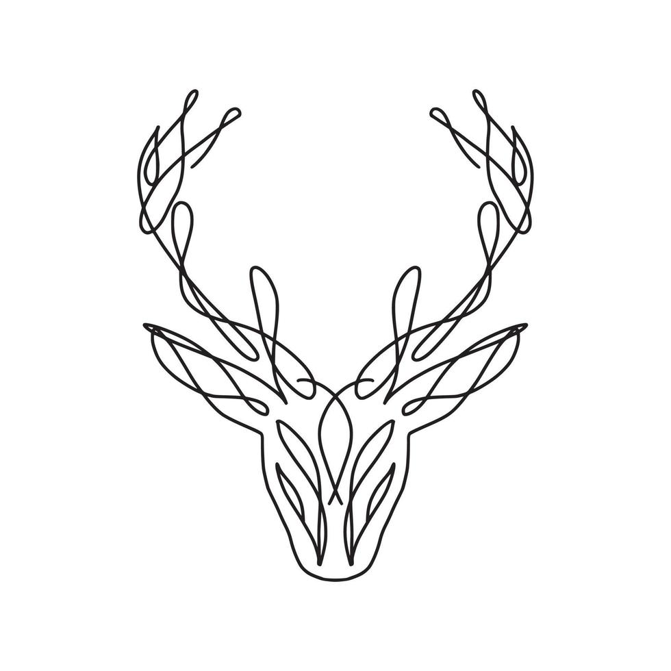 A deer's head with horns, hand-drawn vector