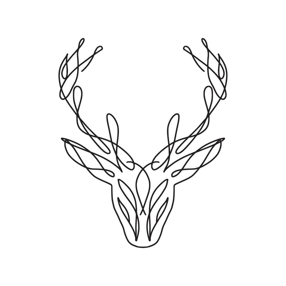 A deer's head with horns, hand-drawn vector