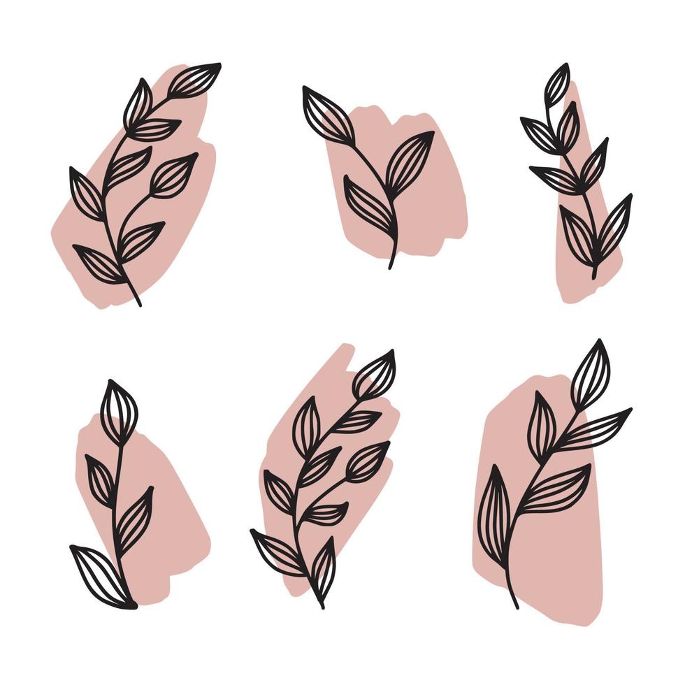 ramitas con hojas dibujadas a mano vector