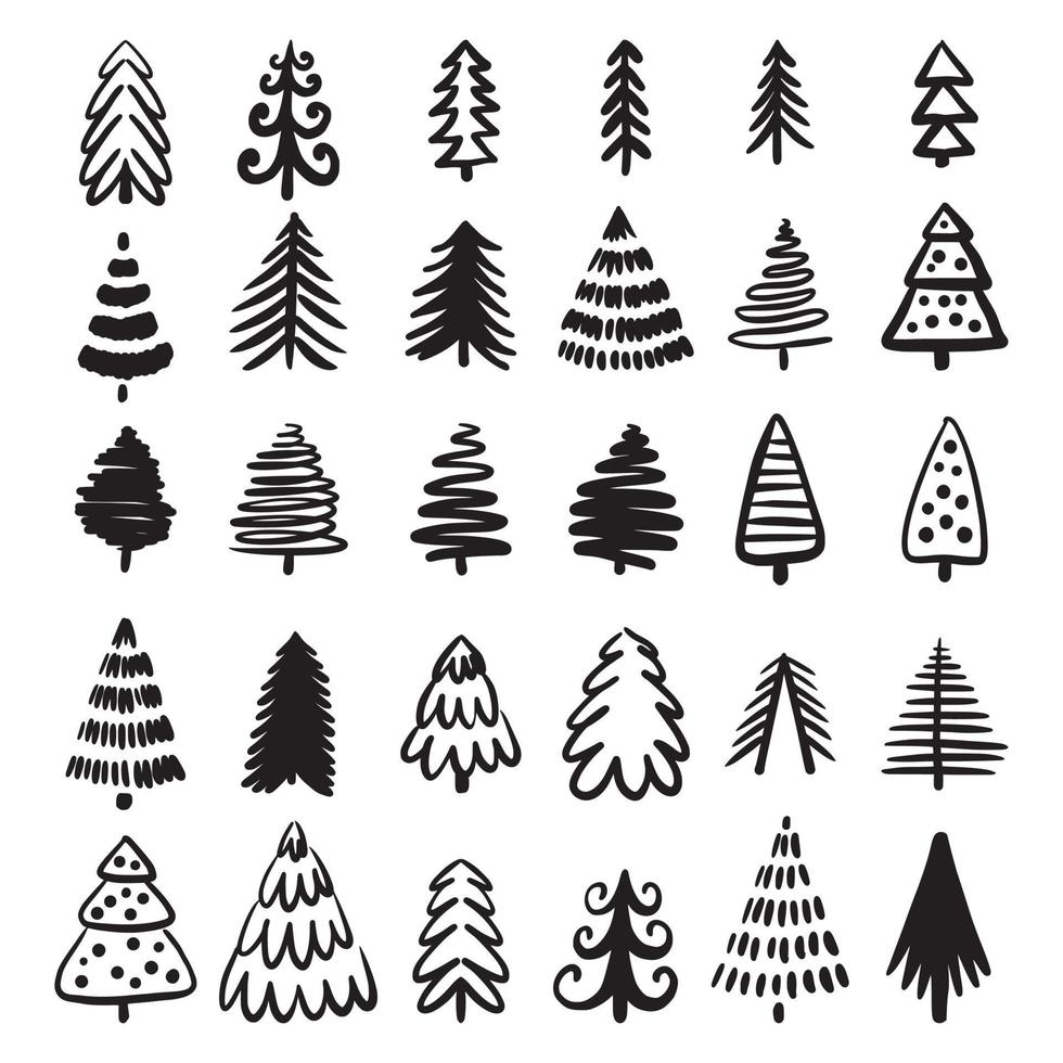 Christmas trees drawing by hand vector